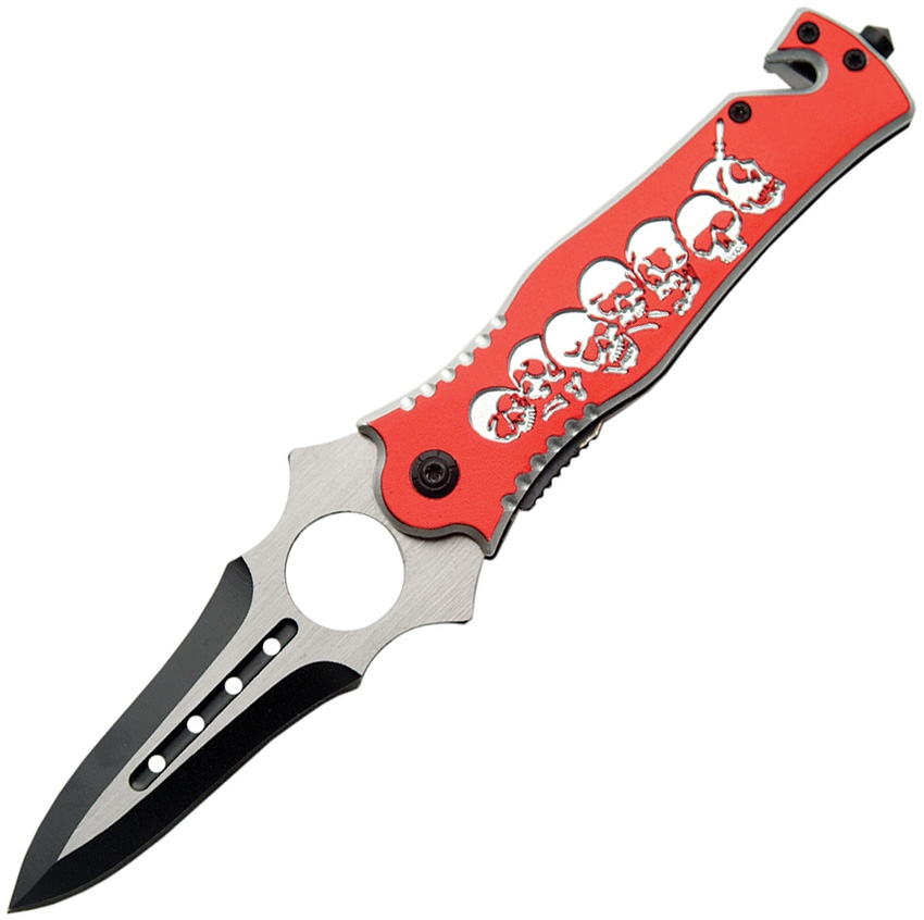 China Made CN300297RD Skull Rescue Linerlock Knife, Red