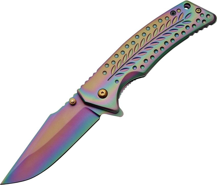 China Made CN300334 Linerlock A/O Knife, Rainbow