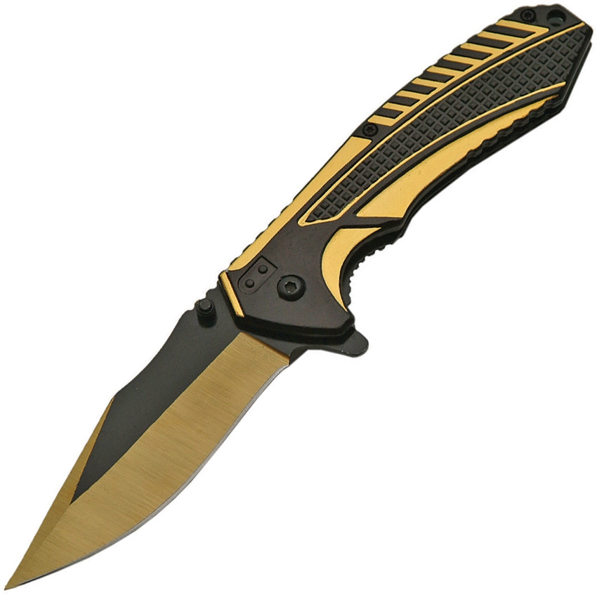 China Made CN300389GD Reflex Linerlock A/O Knife, Gold