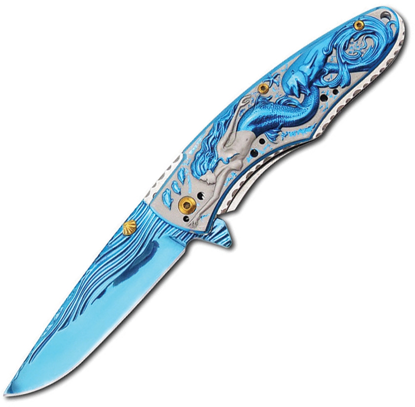 China Made CN300399BL Mermaid Linerlock A/O Knife, Blue