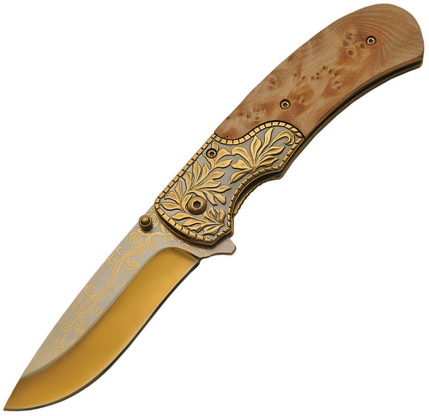 China Made CN300418GD Birdeye Engraved Bolster Knife, Gold