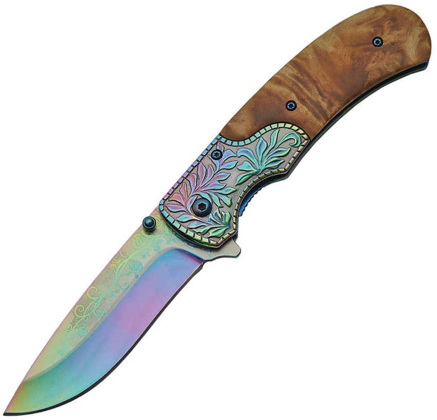 China Made CN300418RB Burlwood Knife, Rainbow