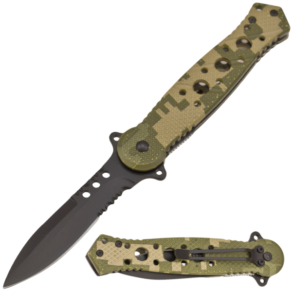 Dagger Style Spring Assisted Knife, Camo