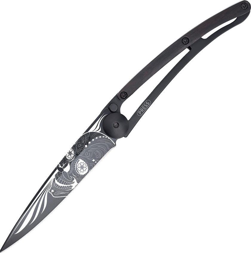 Deejo DEE1GB106 Black Tattoo Latino Skull Knife