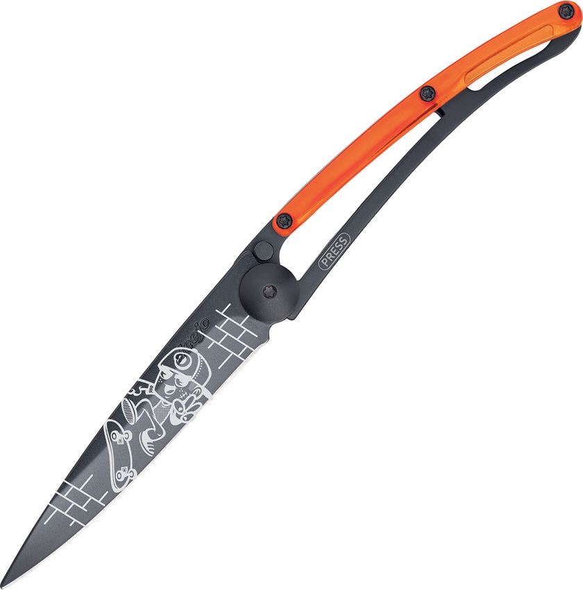 Deejo DEE1GB110 Street Skate Knife, Orange, Black