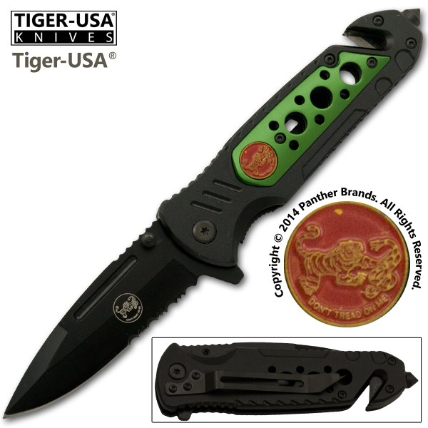 Don't Tread On Me Spring Assisted Tactical Knife, Green