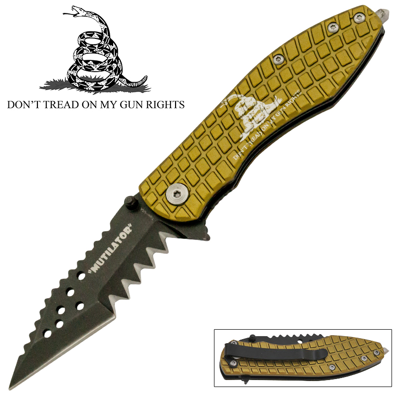 Don't Tread on My Gun Rights Spring Assisted Knife, Yellow
