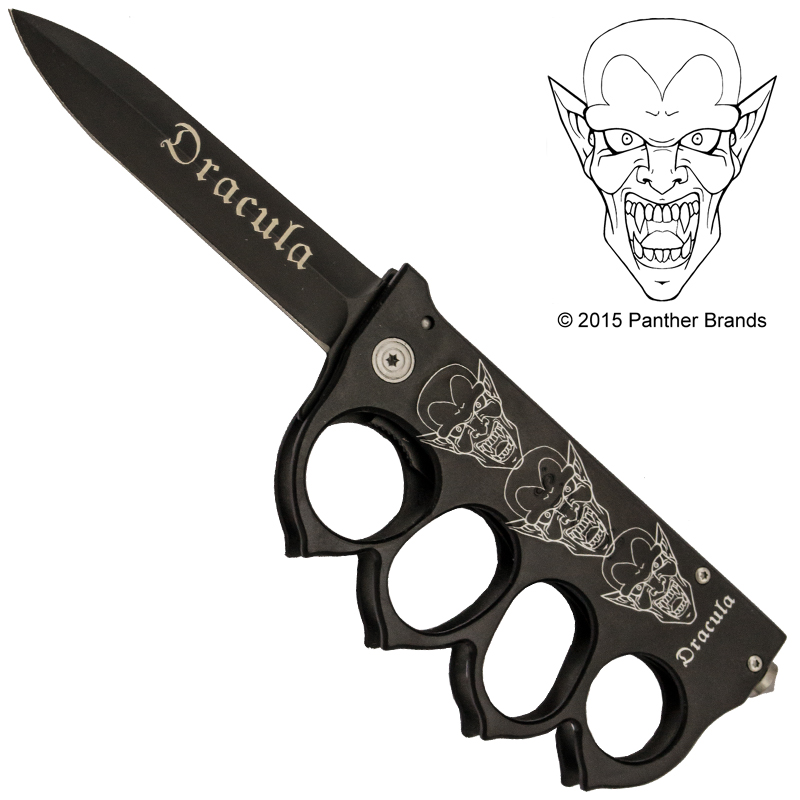Dracula Vampire Trench Knuckle Knife Spring Assisted Folder
