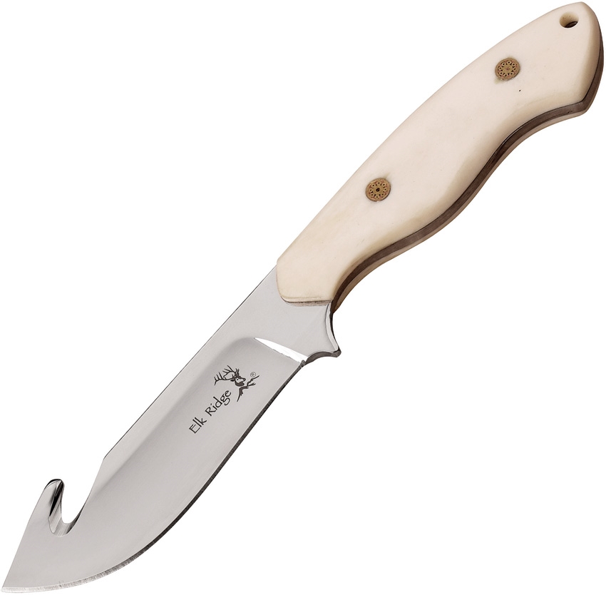 Elk Ridge ER563BN Fixed Blade Guthook Knife, White Bone