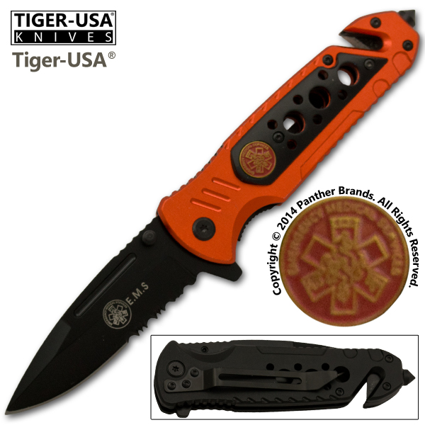 EMS Spring Assisted Tactical Knife, Orange