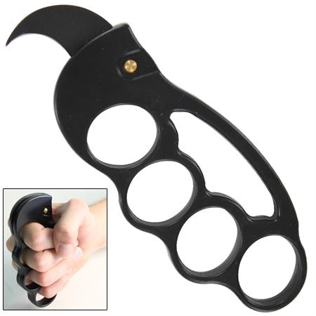 Fighter Knuckles with Automatic Karambit Knife, Black