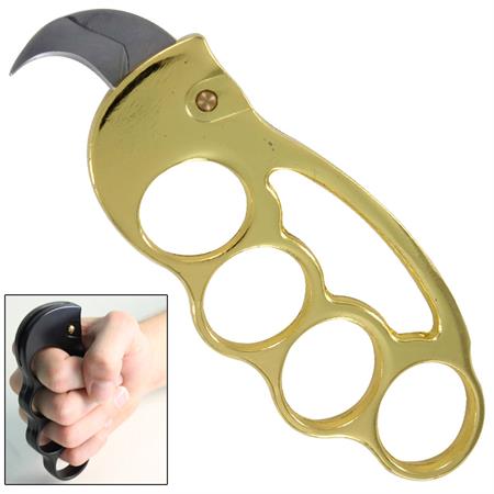 Fighter Knuckles with Automatic Karambit Knife, Gold