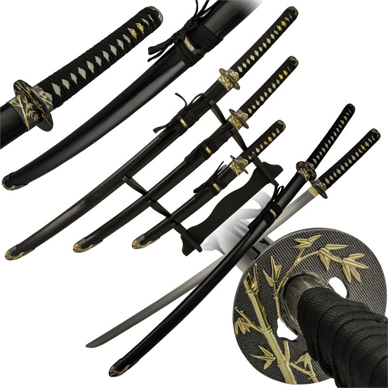 Flash Gold and Black Katana Samurai Sword Set