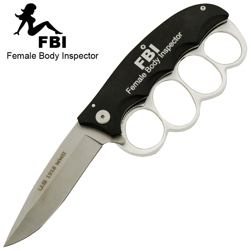 Funny FBI Female Body Inspector Spring Assisted Trench Knife