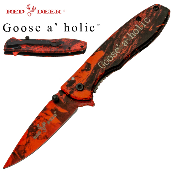 Goose A' Holic Spring Assisted Deer Knife, Red Camo