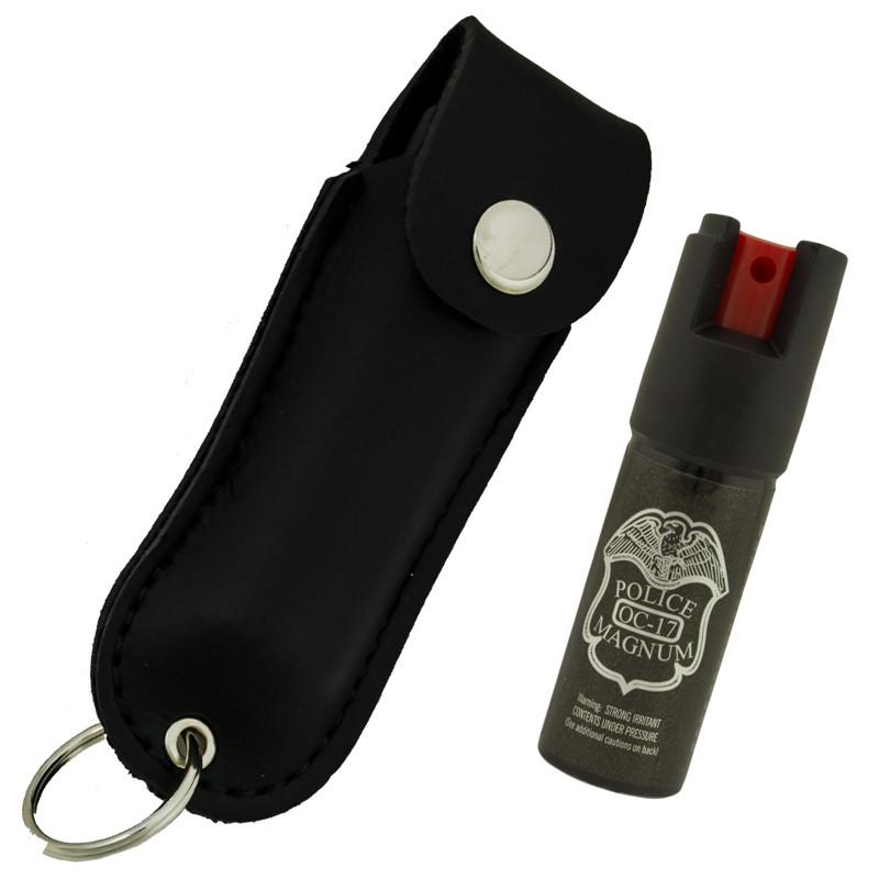 1/2 Ounce Leather Pouch Keychain Pepper Spray, Black