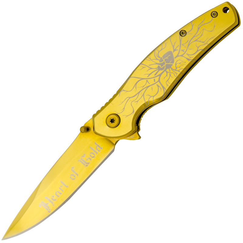Heart Of Gold Spring Assisted Gold Drop Point Knife