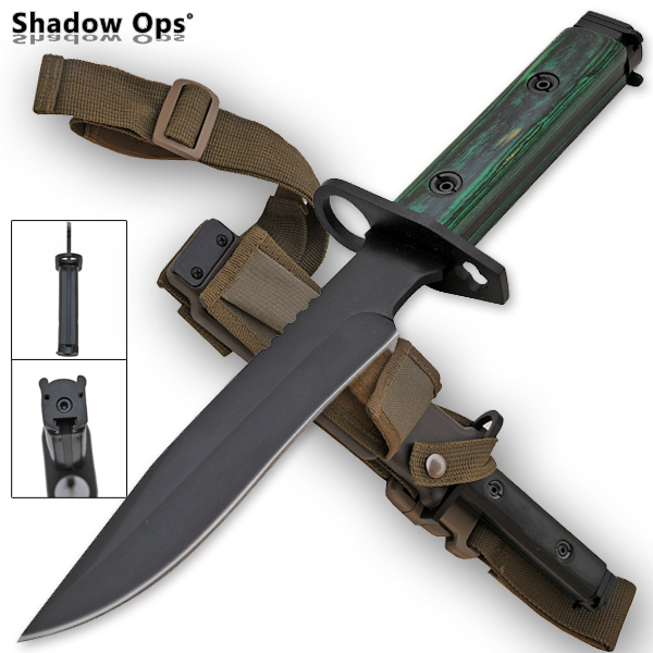 Heavy Duty Shadow Ops Bayonet Green Handle - Drop Point YF-02-BK-GR