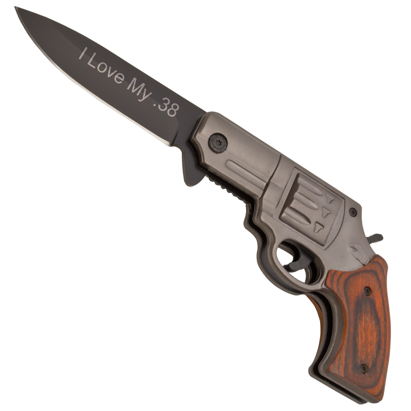 I Love My .38 Bullet Knife - Wood, Grey