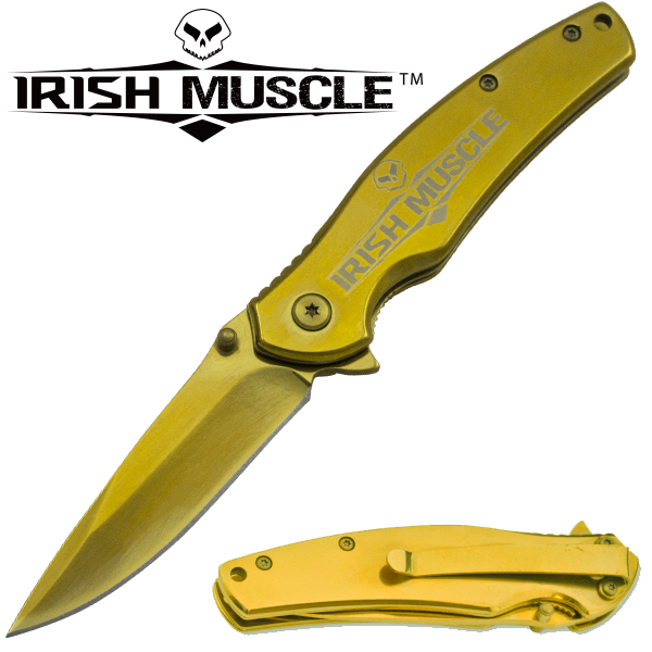 Irish Muscle Gold Drop Point Folder