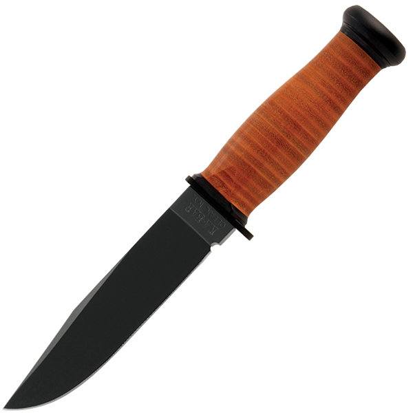 KA-BAR 2225 Mark I, Leather Handle, Black Blade Knife