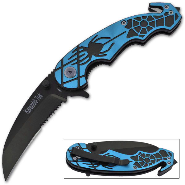 Karambit Knife-Tek - Spider Web - Trigger Assisted - Blue PA-0180-BL