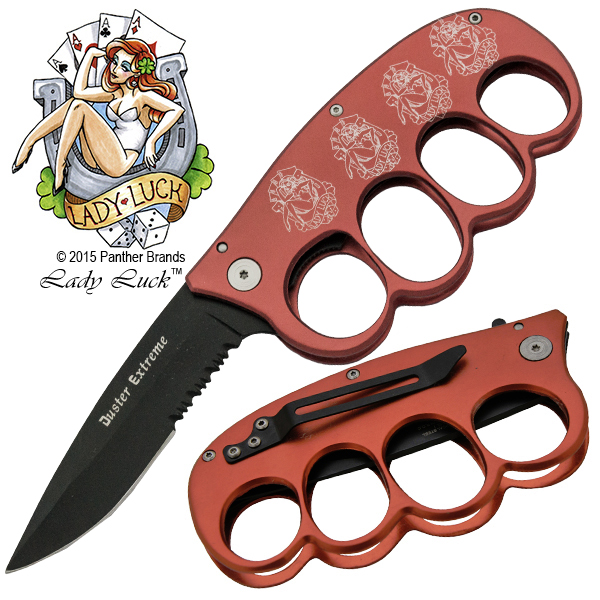 Lady Luck Trench Knuckle Spring Assisted Folder, Red
