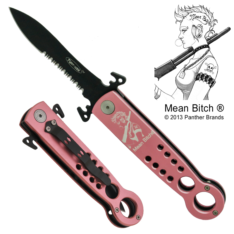 Mean Bitch Sinister Spring Assisted Knife, Pink