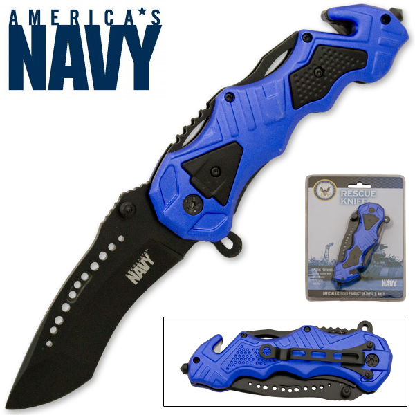 Official U.S. Navy Spring Assisted Action Knife, Blue