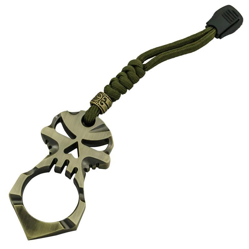One Finger Skull Knuckle Keychain, Antique Brass
