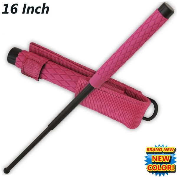 Pink Expandable Baton, Rubber Handle, 16 inches