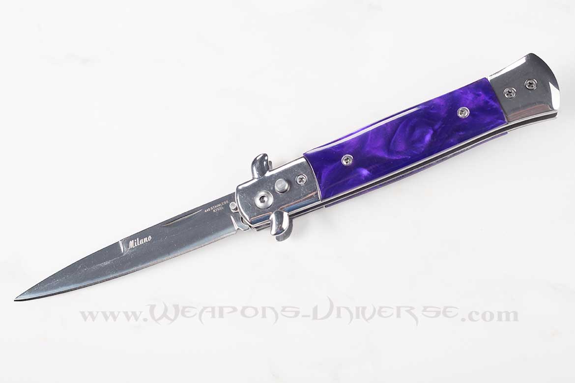 Purple Marble Deluxe Switchblade Automatic Knife