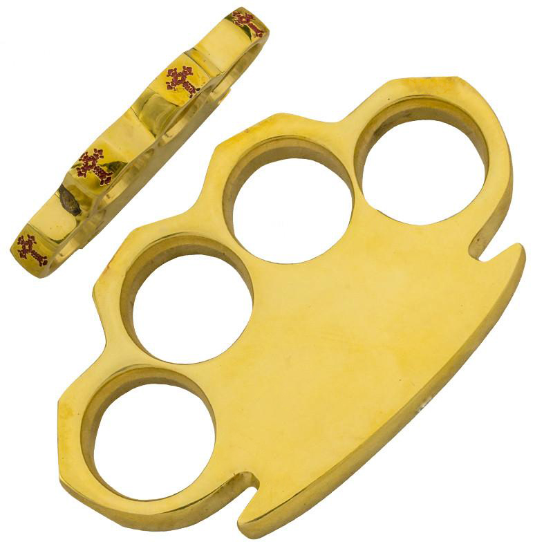 Real Brass Knuckles, Heavy Duty, Red Gothic Crosses