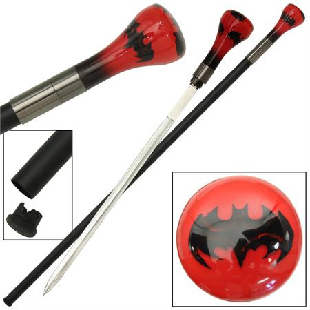 Red Bat Removable Blade Sword Cane Walking Stick IG0792
