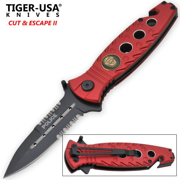 Red Police Tactical Spring Assisted Folding Knife-1