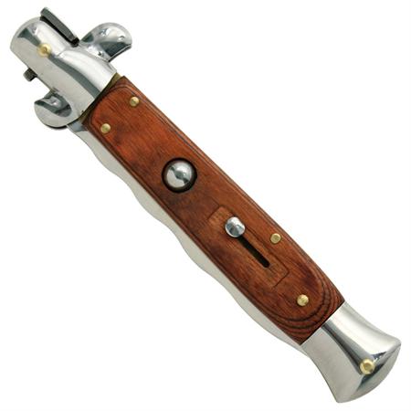 Rosewood Kriss Blade Switchblade Knife, Closed