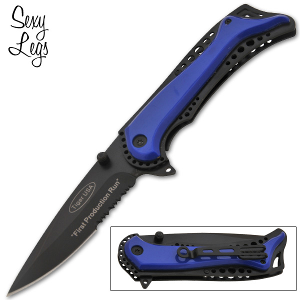Sexy Legs Spring Assisted Folding Knife - Blue