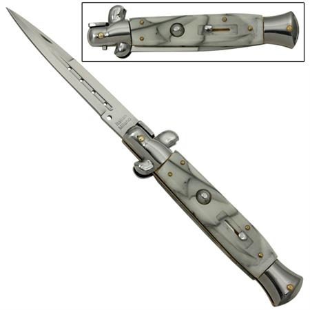 Silver Marble Switchblade Automatic Knife