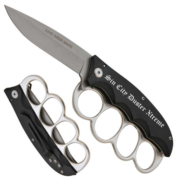 Sin City Duster Trencher's Extreme Spring Assisted Knife, Silver/Black