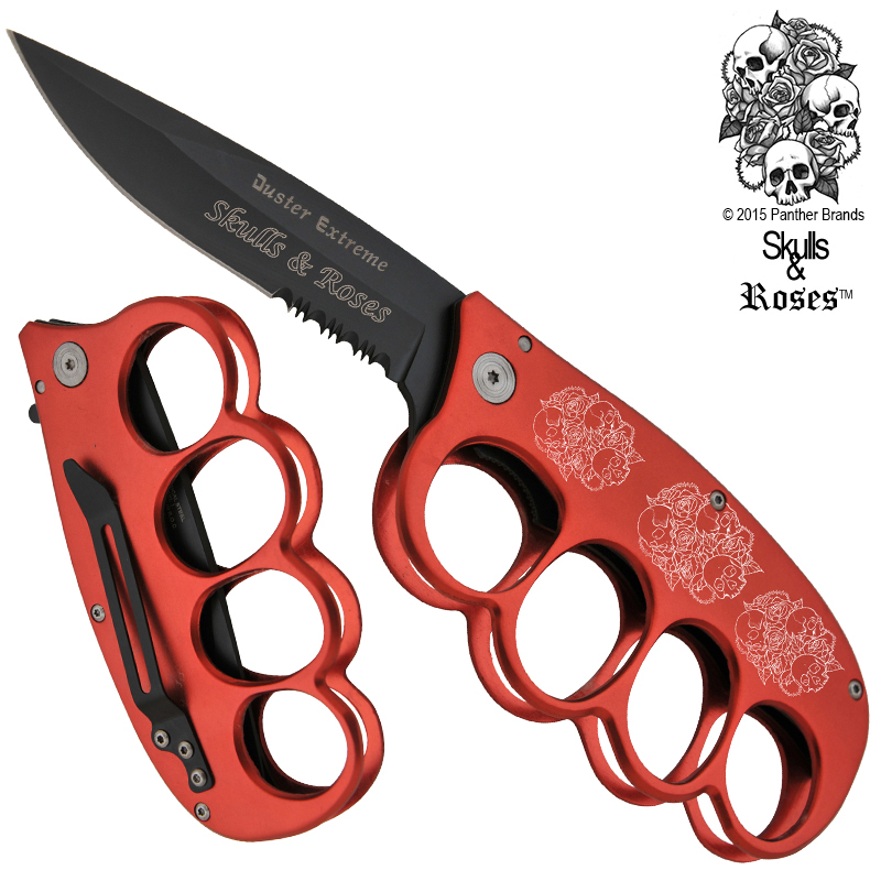Skulls And Roses Trench Knuckle Knife Duster Extreme Red