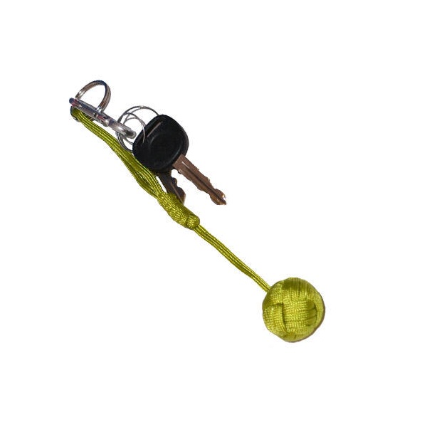 Small Self Defense Monkey Fist Keychain, Neon Green