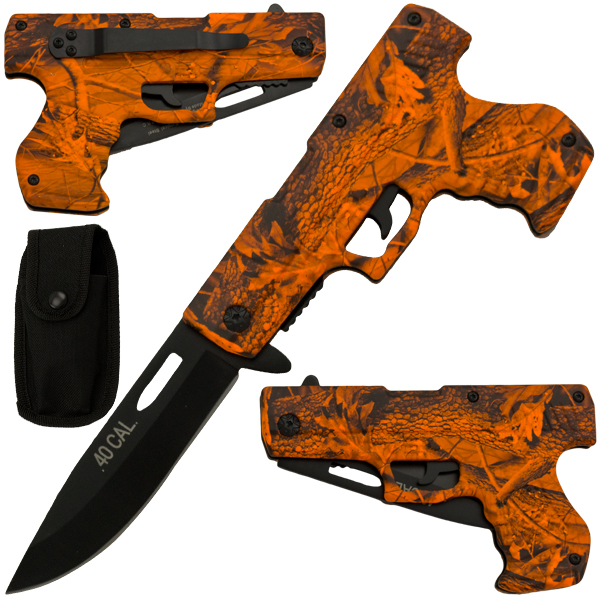 Spring Assisted Gun Pistol Knife - Camo 6