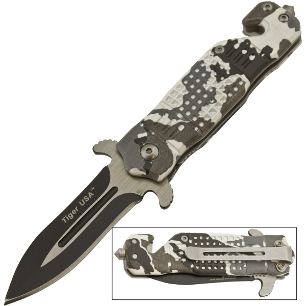 Spring Assisted Knife - B/W Camo
