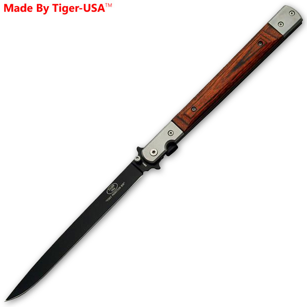 13 Inch stiletto style Style Giant Folding Knife W/Case - Dagger Style - Pakka Wood-2 L-226-PK