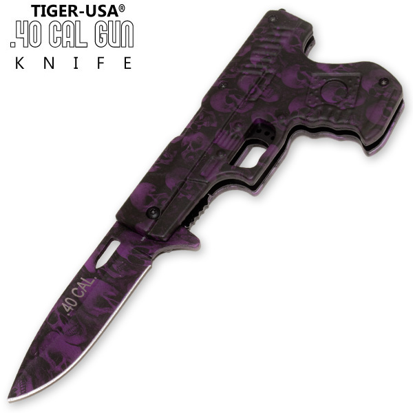 40 Cal Trigger Assisted Knife - Purple Skull PA0211-CM12