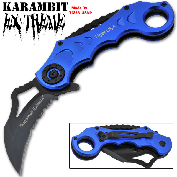 6.5 Inch Tactical Trigger Assisted Karambit Folding Knife - Blue K-315