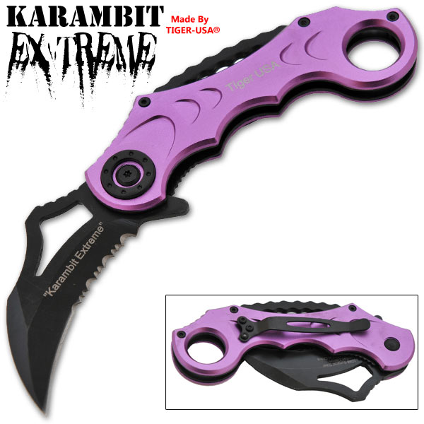 6.5 Inch Tactical Trigger Assisted Karambit Folding Knife - Purple K-313