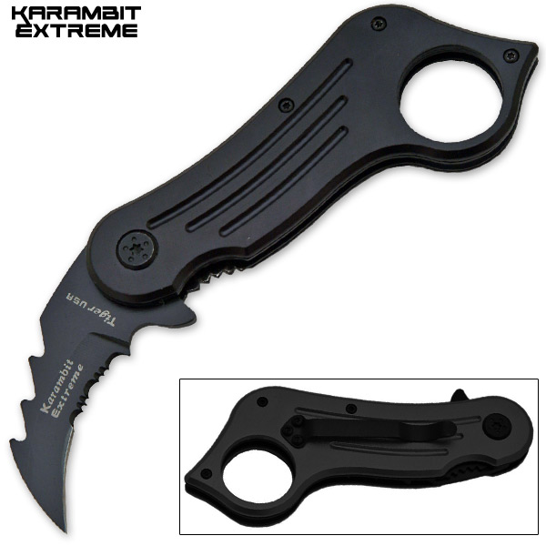 6.75 Inch Mini Combat Karambit Trigger Assisted Knife (Black) HK-007-BK