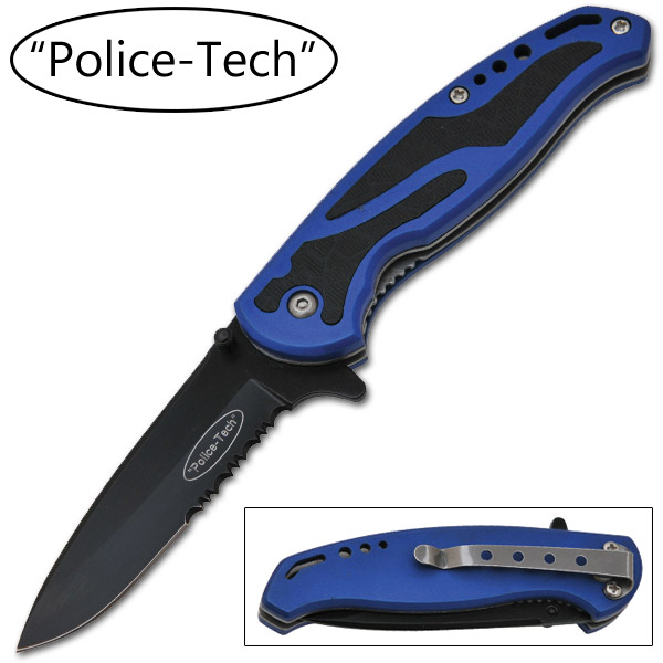 6 Inch Police-Tech Trigger Assisted Folding Knife - Blue K-141