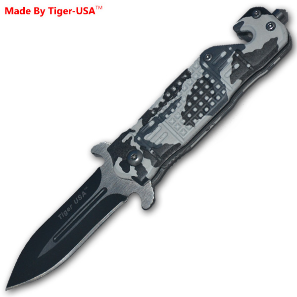 6 Inch Tiger-USA Trigger Assisted Knife - B/W Camo K-319